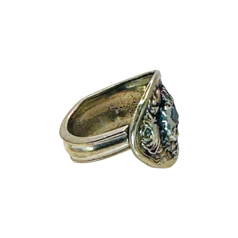 Vintage Spoon Ring With Aquamarine & Artisan Boho Metalwork Size 8 - Picture 12 of 17